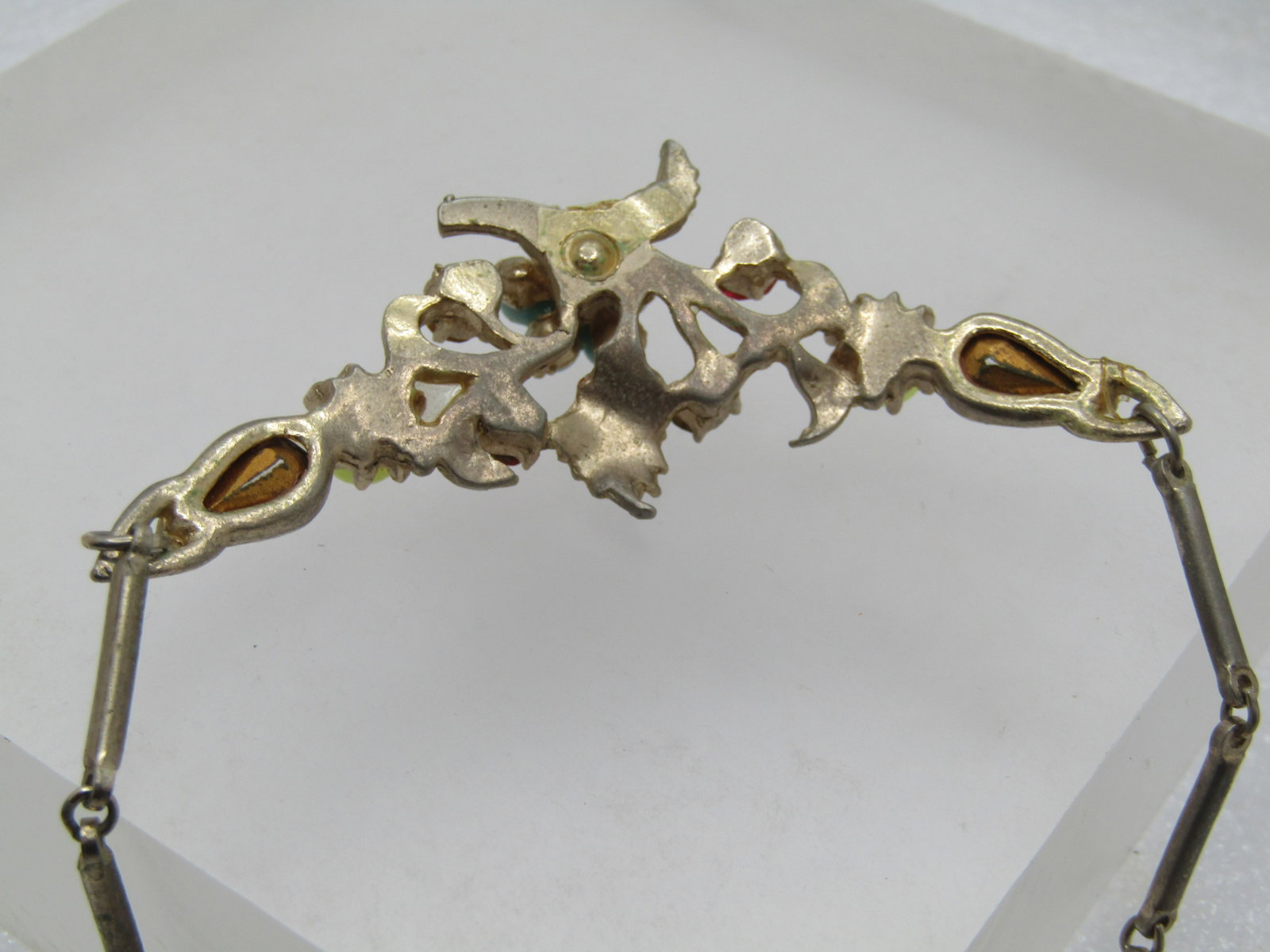Vintage Rhinestone Floral Necklace, V-Drop, 1950's, 16" - 9