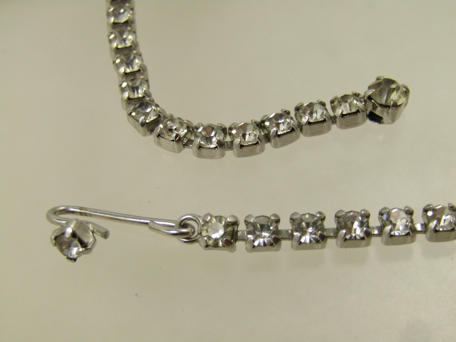 Vintage Clear Rhinestone Drop Bib Necklace, 15.5", Baguettes/Round, 1960's - 5