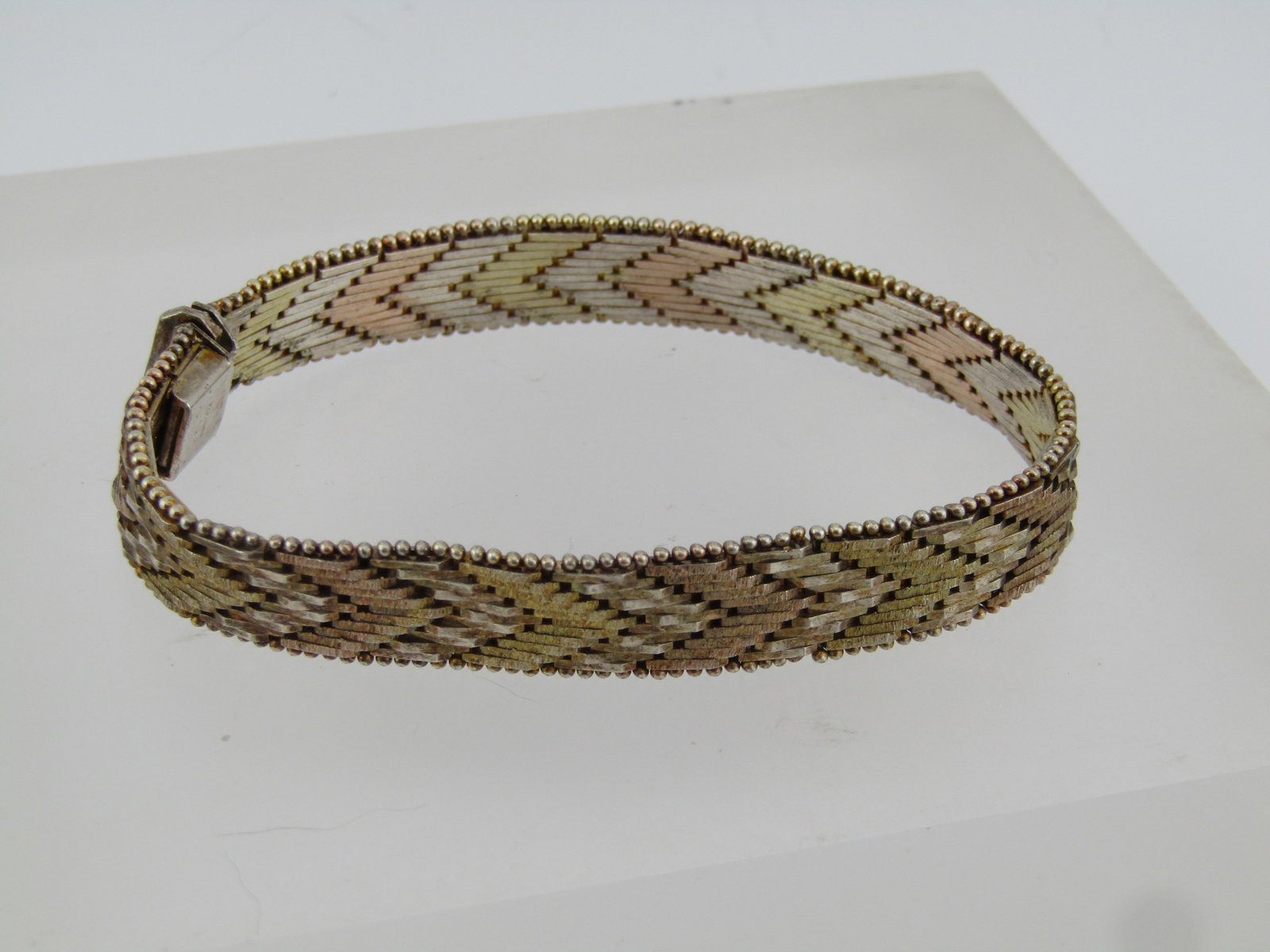 Vintage Sterling Tri-Color Woven Bracelet, 7", 1980's-1990's - 2