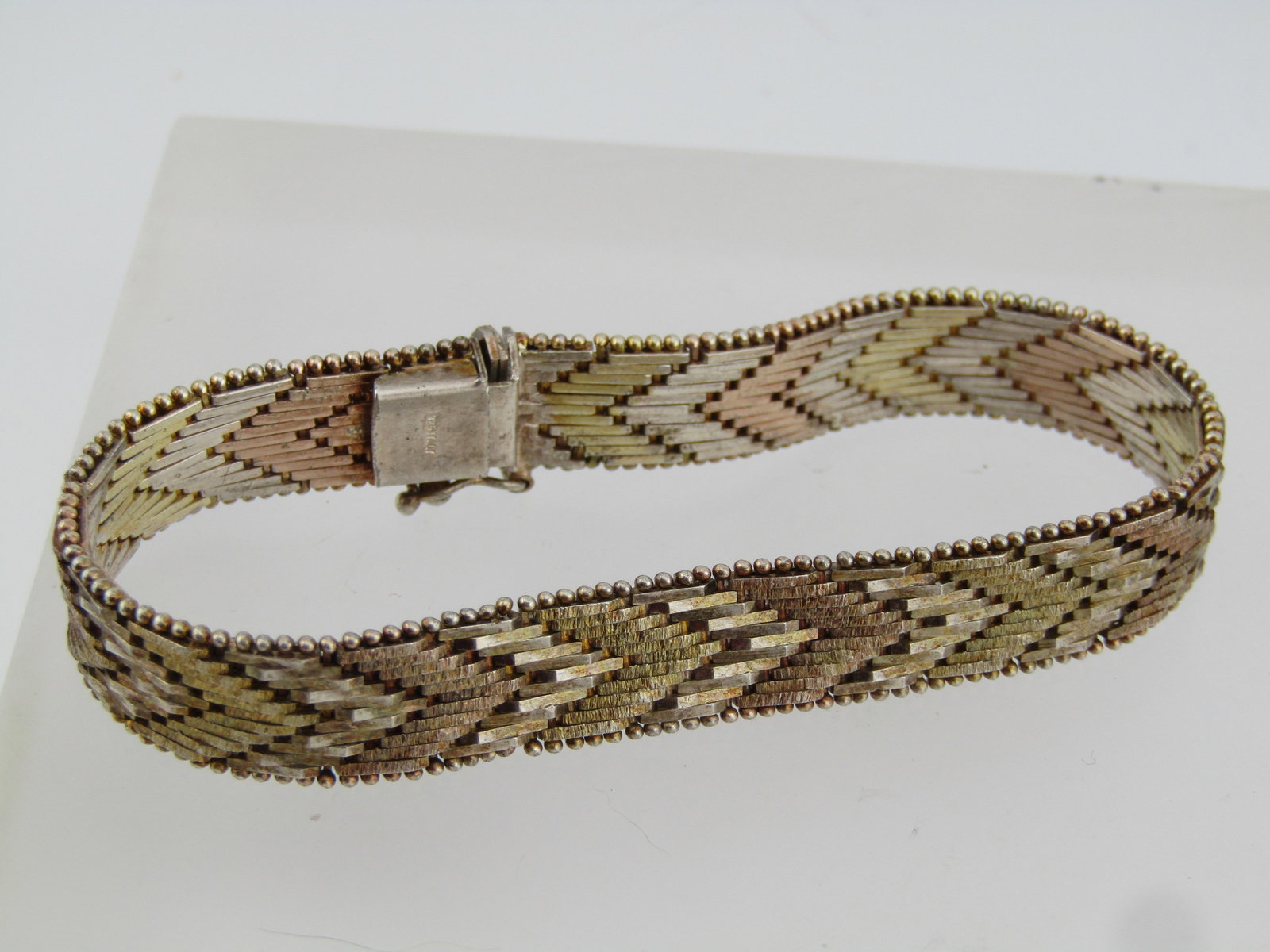 Vintage Sterling Tri-Color Woven Bracelet, 7", 1980's-1990's - 3