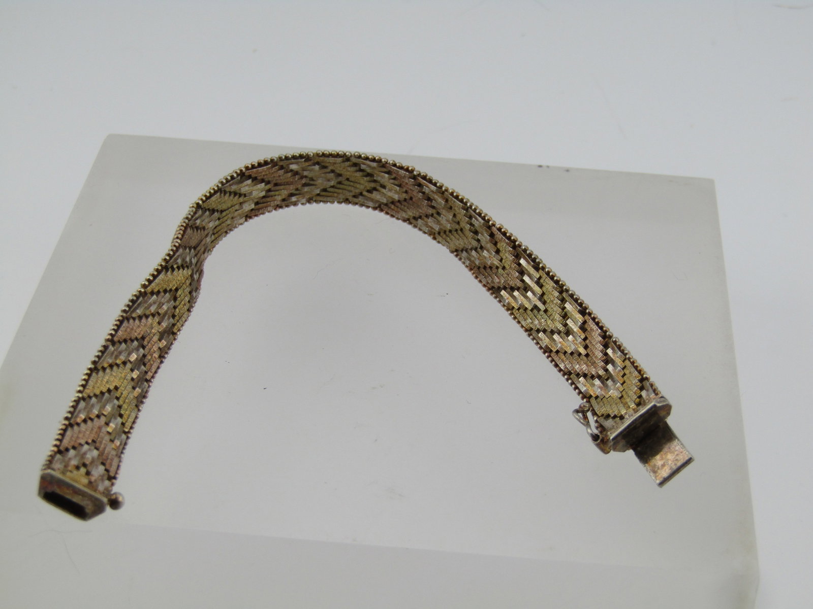 Vintage Sterling Tri-Color Woven Bracelet, 7", 1980's-1990's - 4