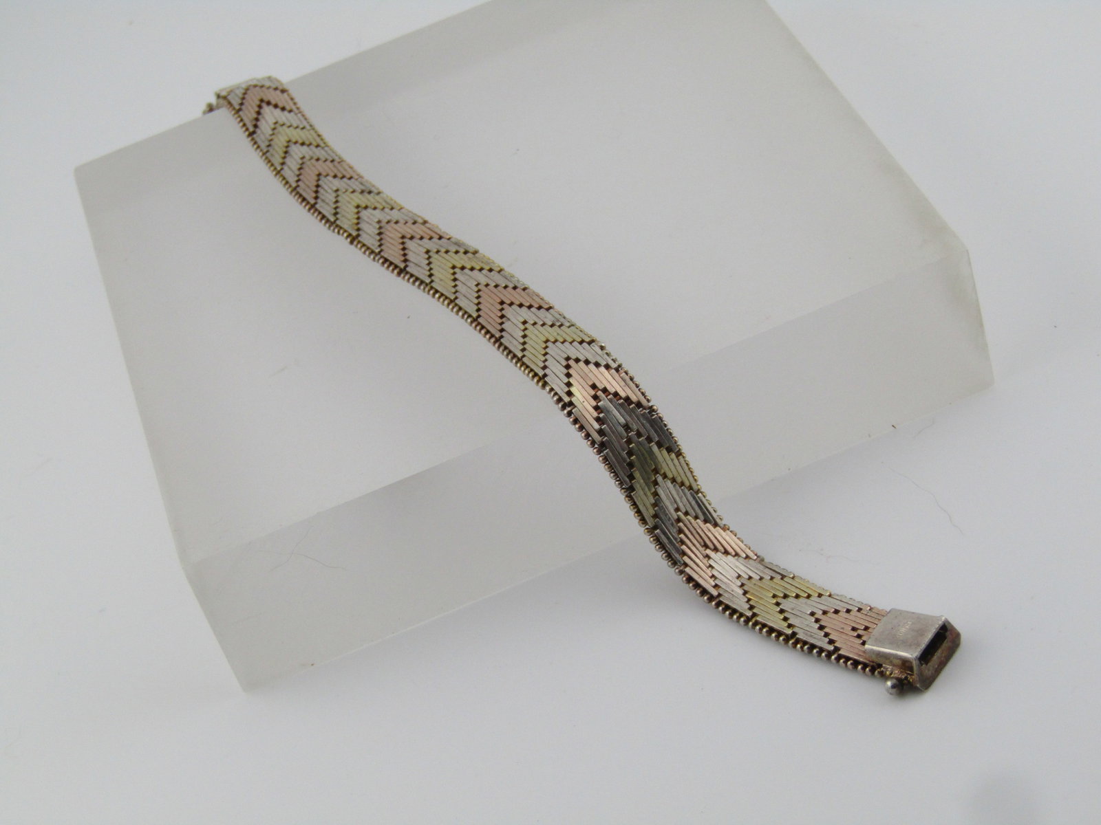 Vintage Sterling Tri-Color Woven Bracelet, 7", 1980's-1990's - 5