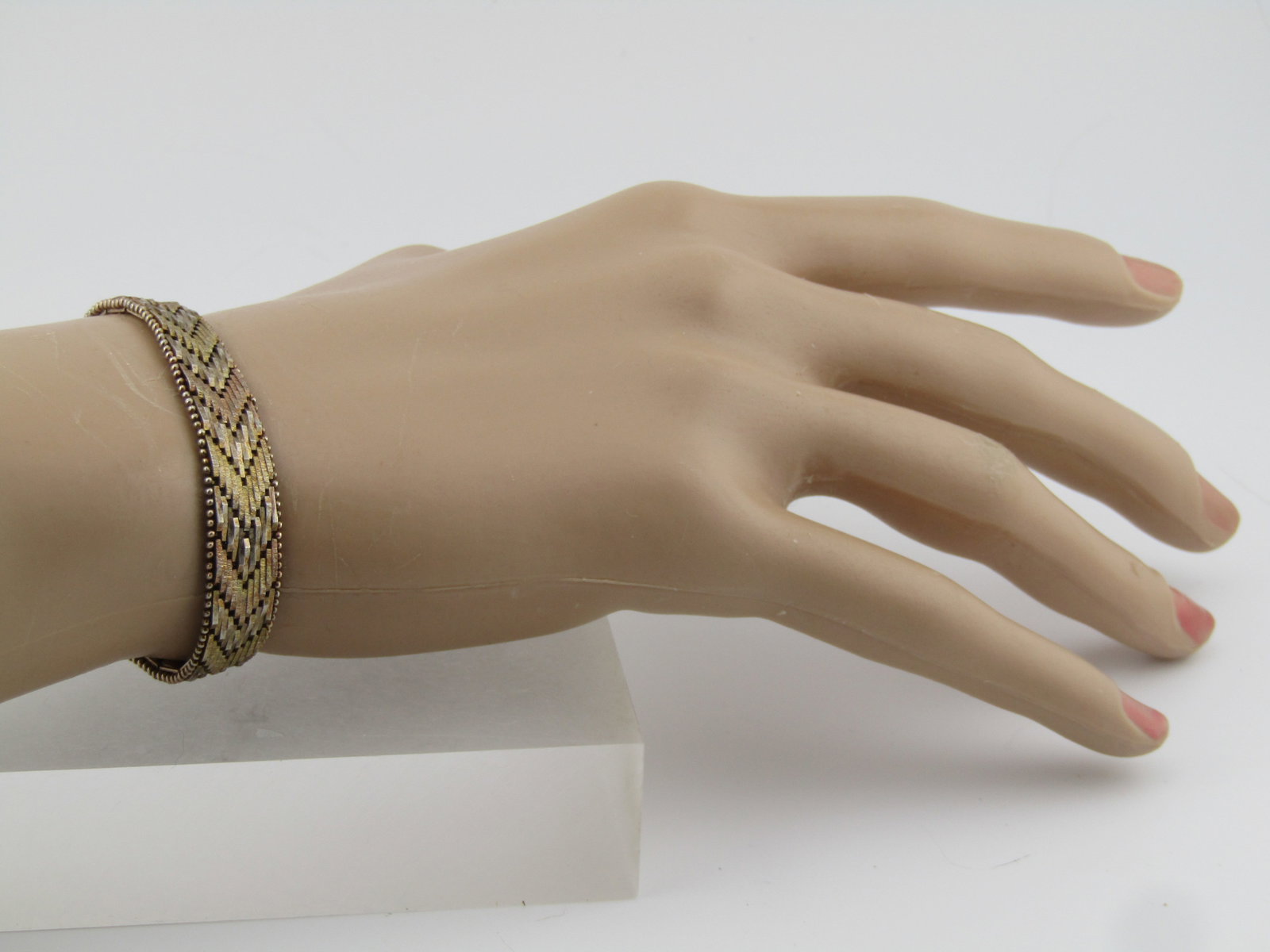 Vintage Sterling Tri-Color Woven Bracelet, 7", 1980's-1990's - 6