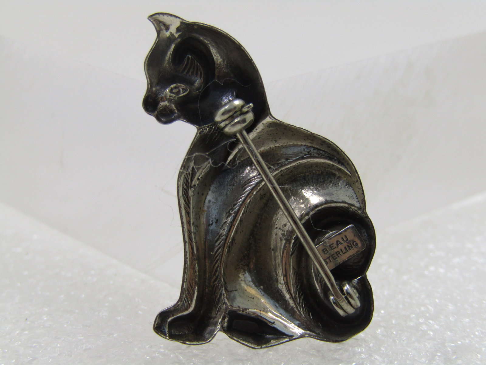 Vintage Sterling Sitting Cat Brooch, Signed Beau Sterling. 1960's-1980's - 4