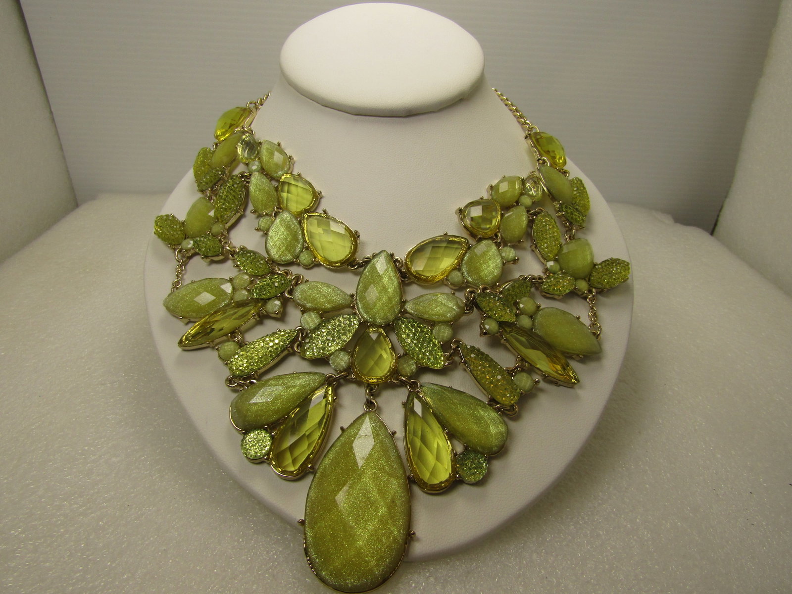 Yellow/Green Sparkling Bib Statement Necklace, 22", 1990's (1 of 6)