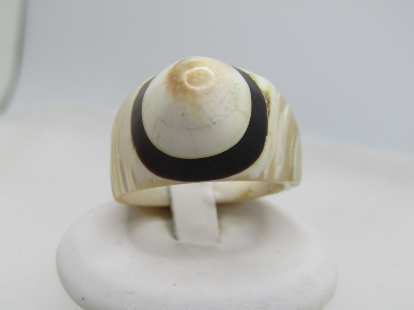 Vintage Carved Shell Ring, Sz. 10, Highly Domed, 1970's - 2