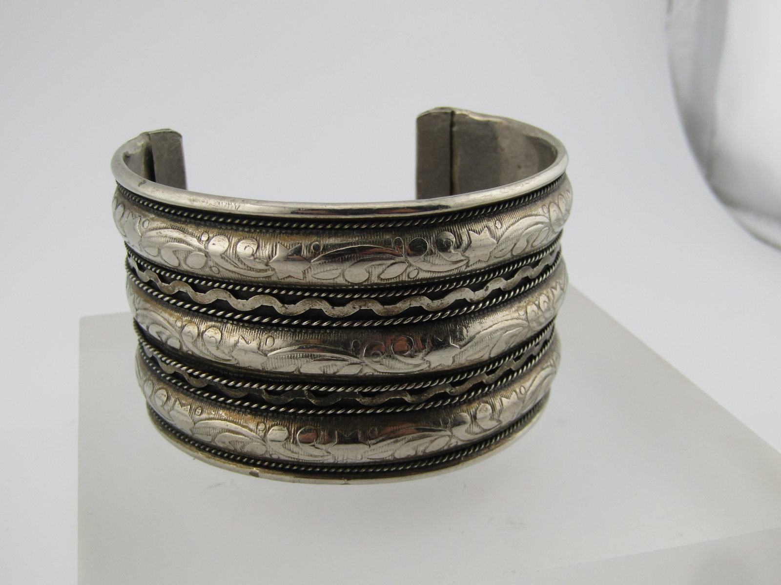 Silver Tone Wide Cuff Bracelet , 7.5", 1960's-1970's - 2
