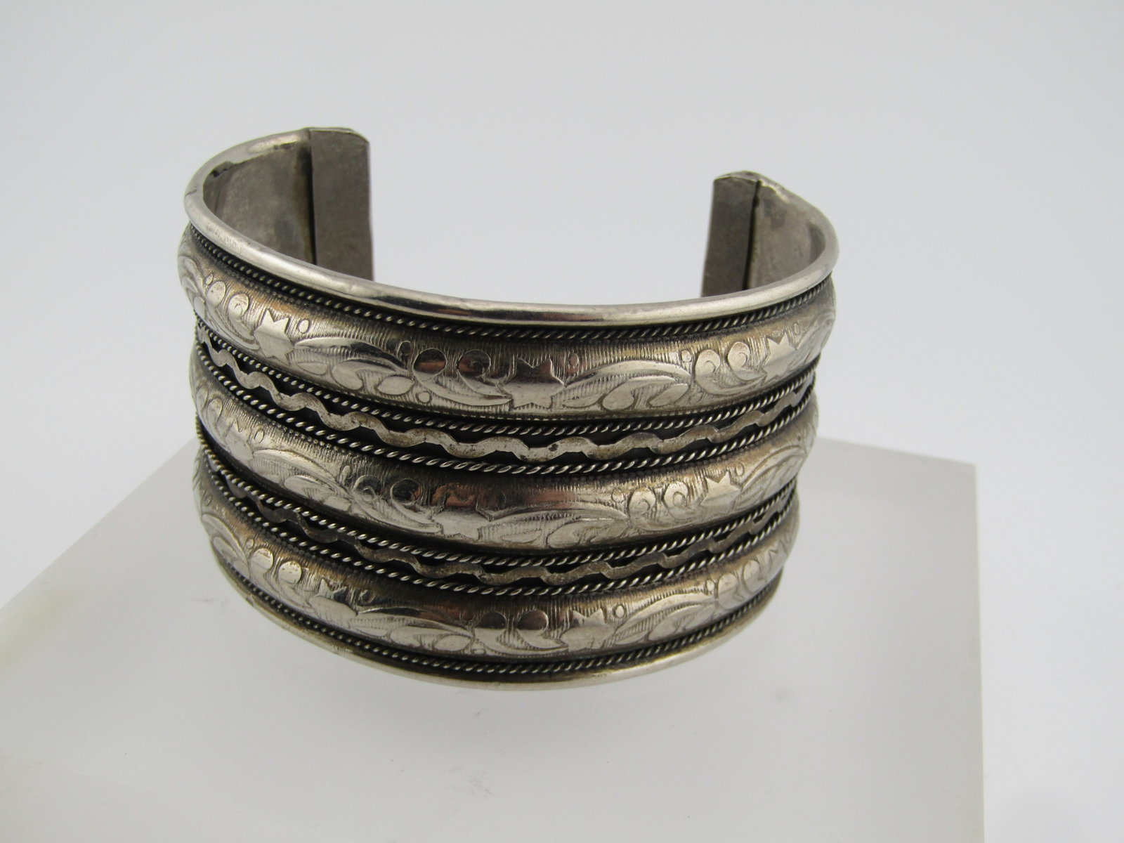 Silver Tone Wide Cuff Bracelet , 7.5", 1960's-1970's - 3