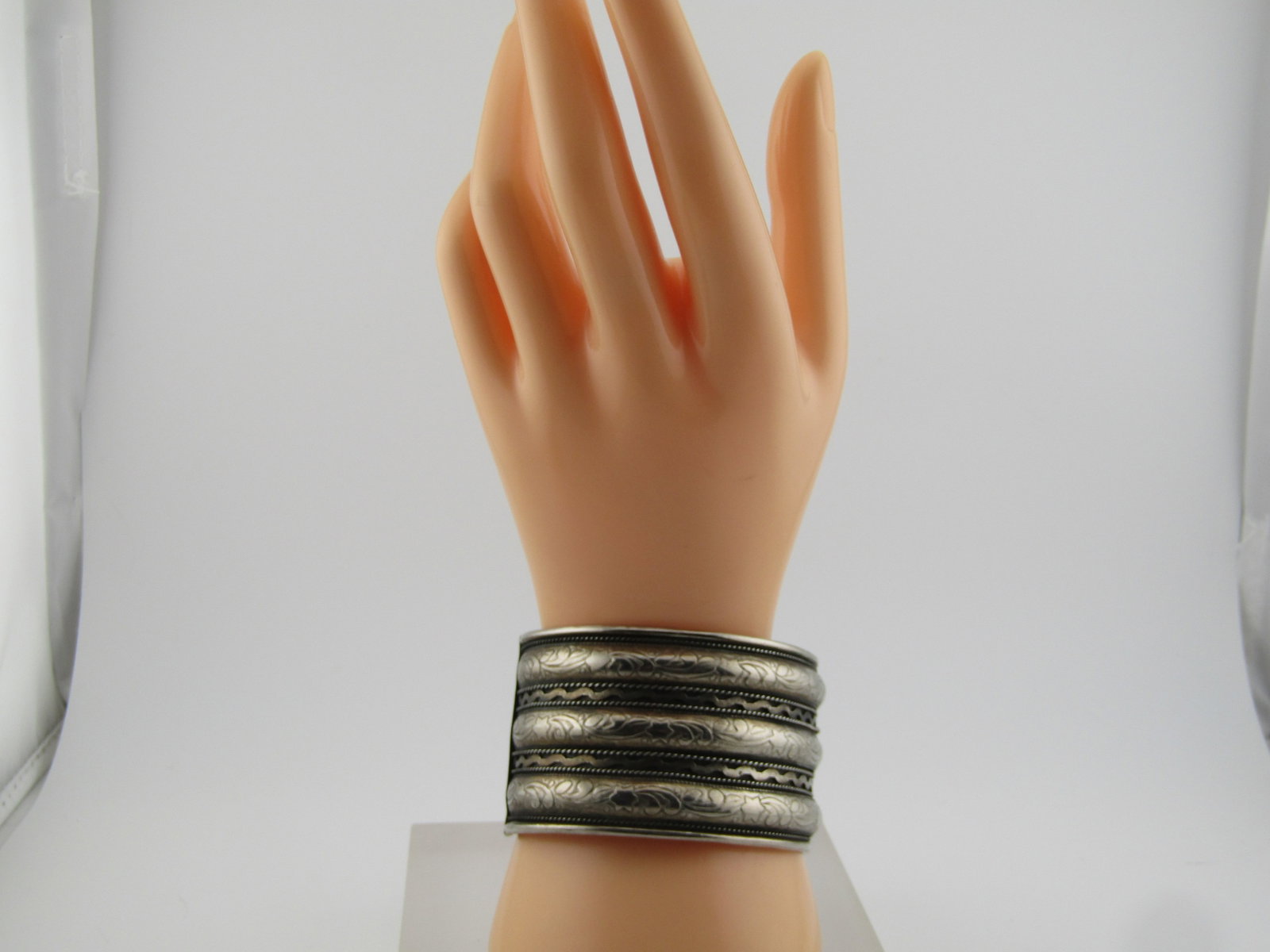 Silver Tone Wide Cuff Bracelet , 7.5", 1960's-1970's - 5