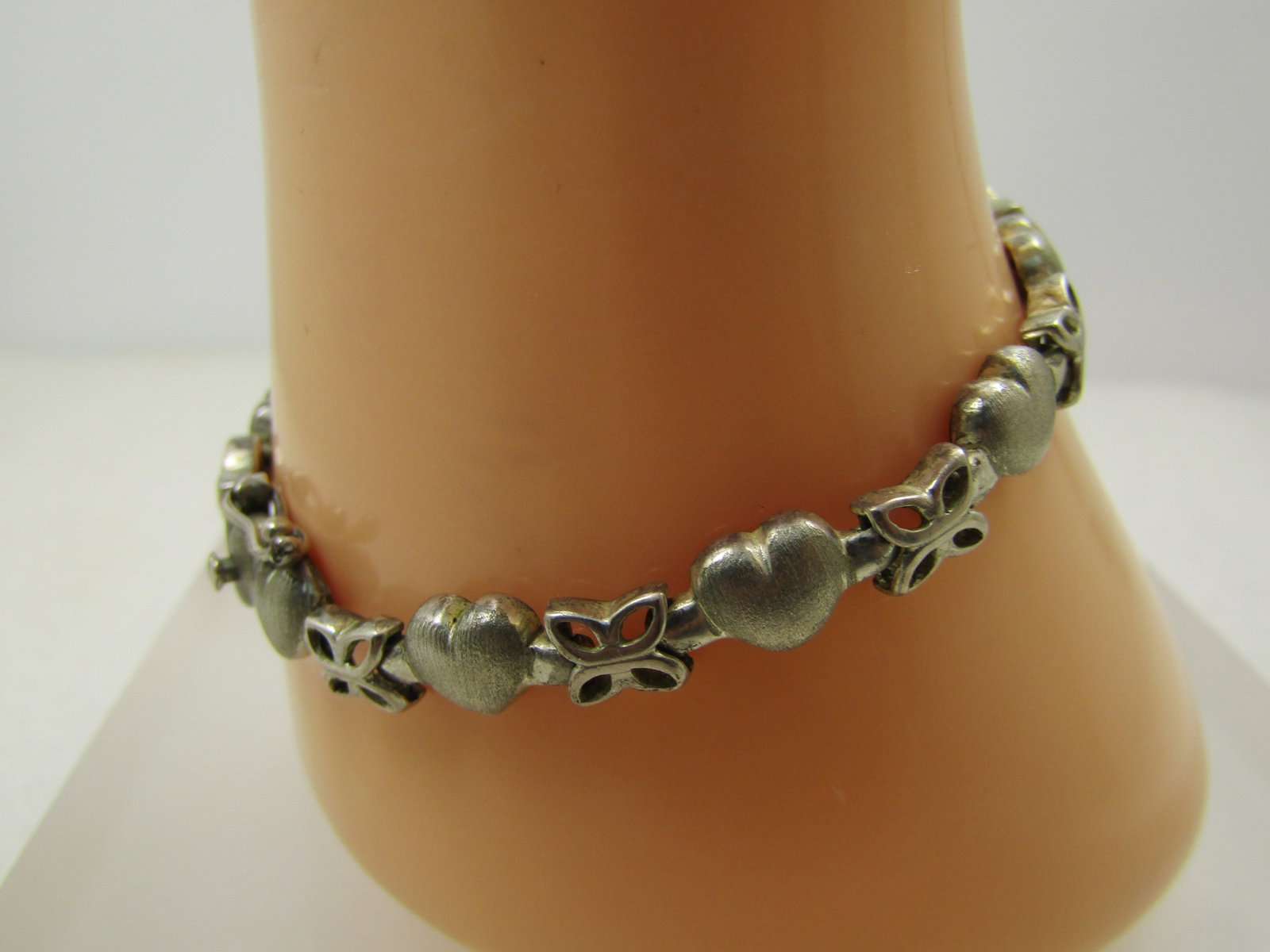 Vintage Sterling Heart and Butterfly Link Bracelet, 7", 1980's-1990's - 3