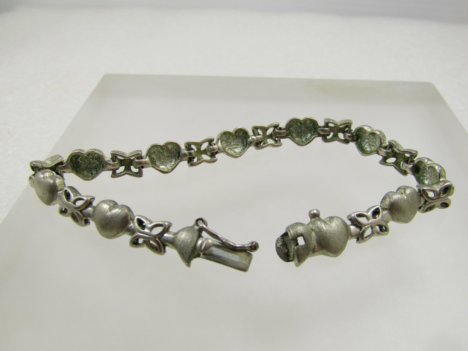 Vintage Sterling Heart and Butterfly Link Bracelet, 7", 1980's-1990's - 4