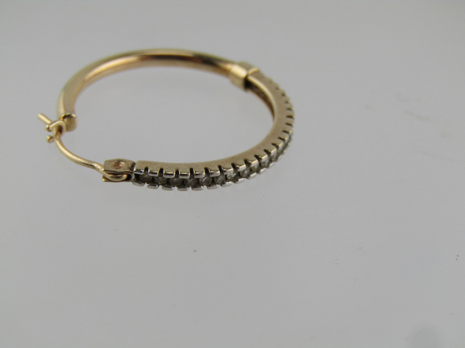 Vintage 10kt Diamond Hoop Single Earring, Pierced, Mexico, 1980's-1990's - 2