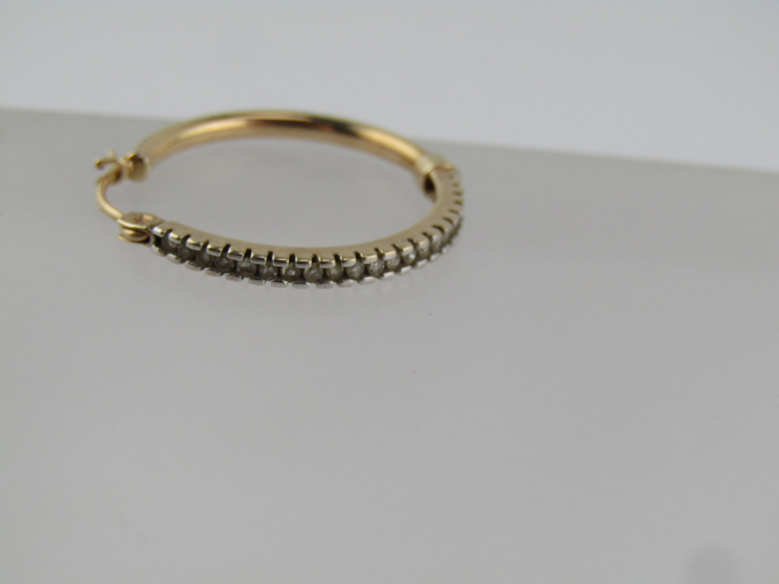 Vintage 10kt Diamond Hoop Single Earring, Pierced, Mexico, 1980's-1990's - 3