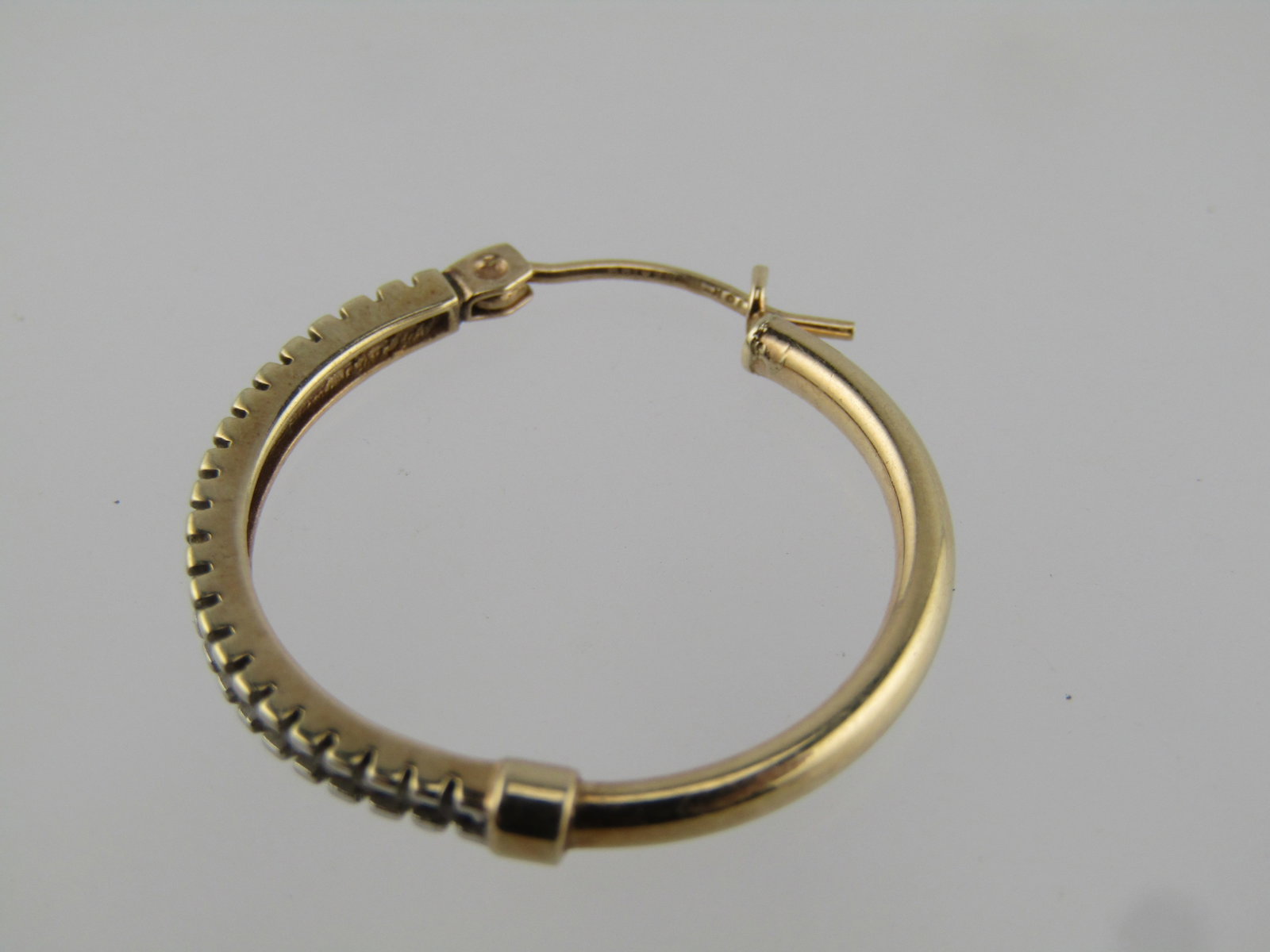 Vintage 10kt Diamond Hoop Single Earring, Pierced, Mexico, 1980's-1990's - 4