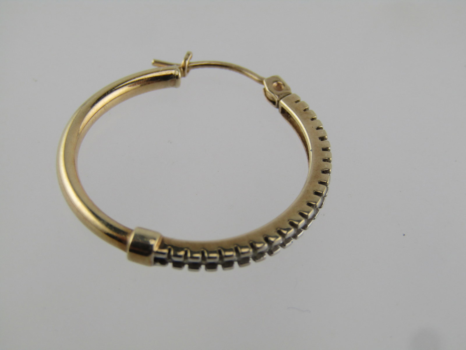 Vintage 10kt Diamond Hoop Single Earring, Pierced, Mexico, 1980's-1990's - 5
