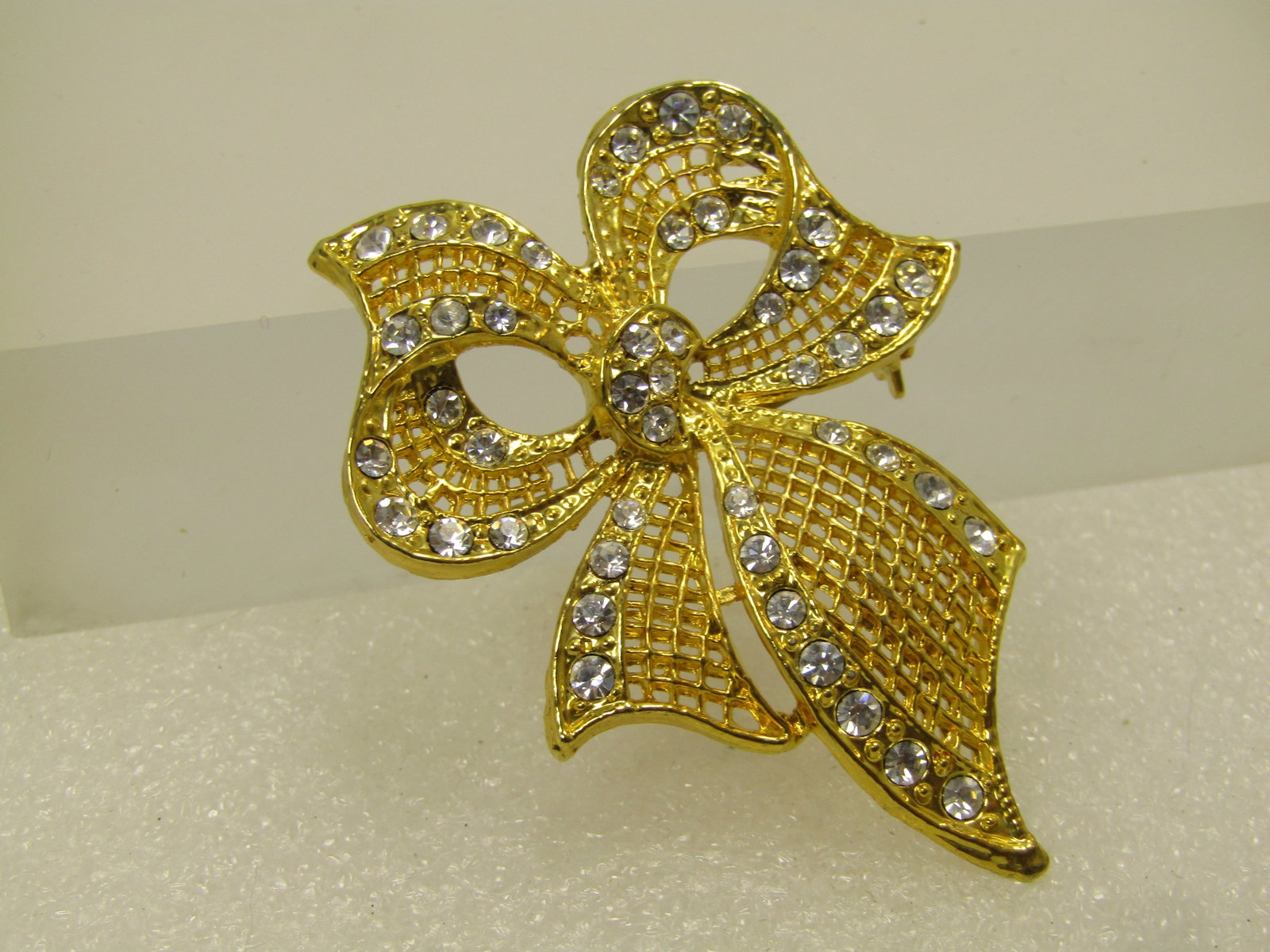 Vintage Faux Pearl Clear Rhinestone Star Brooch, 1960's-1970's - 2