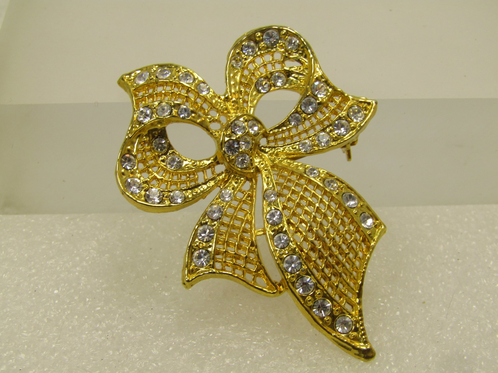 Vintage Faux Pearl Clear Rhinestone Star Brooch, 1960's-1970's - 3