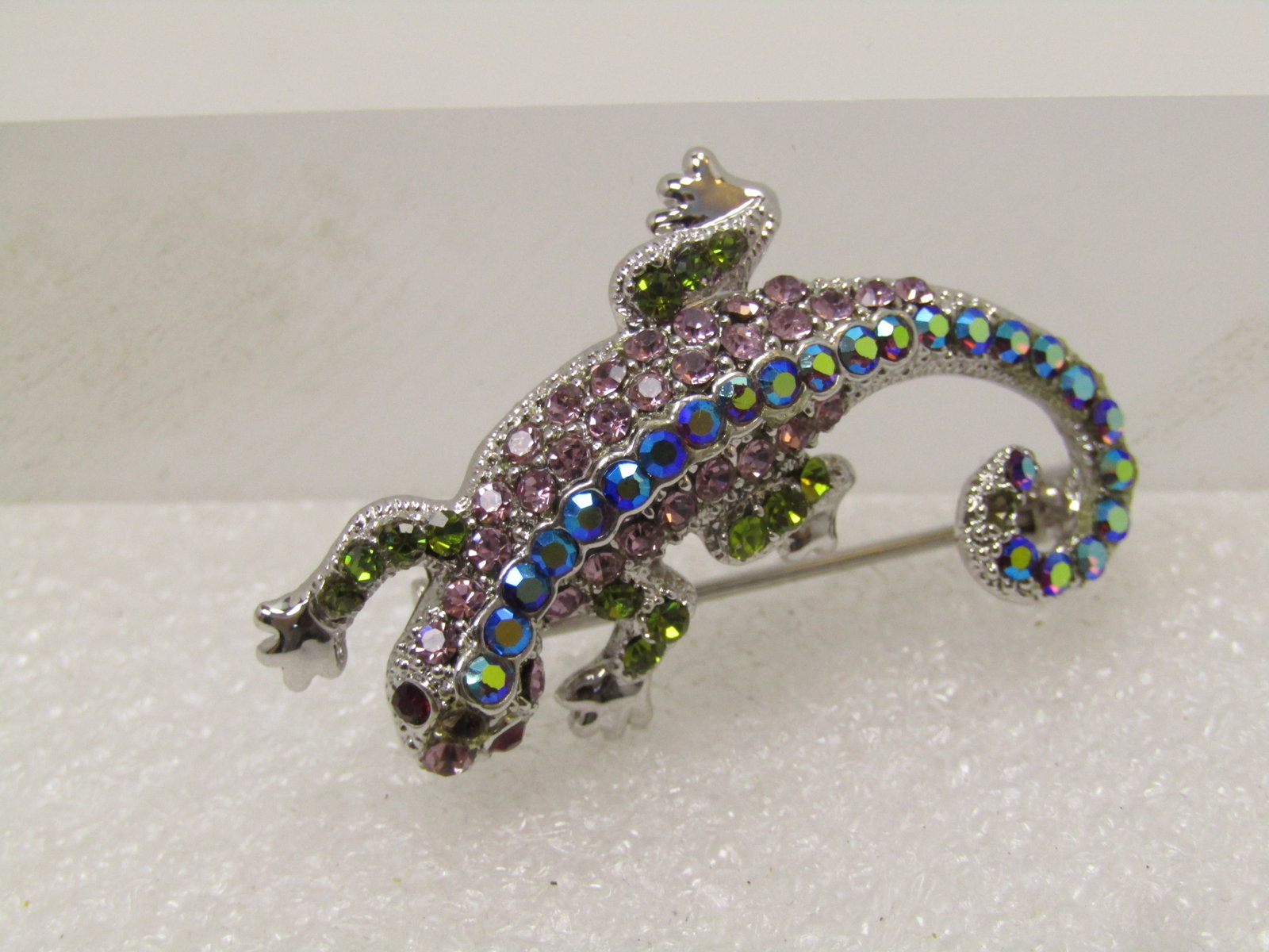 Vintage Rhinestone Lizard Brooch, Aurora Borealis, 1980's - 2