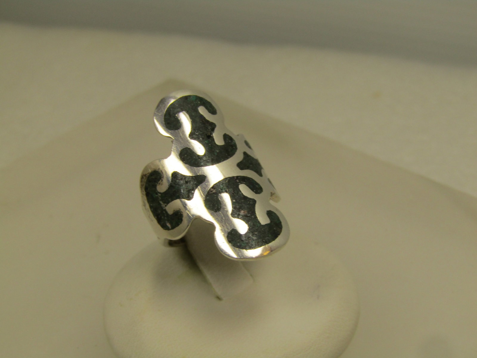 Vintage Sterling Inlaid Turquiose Chip Ring, Southwestern, Adjustable, Mexico, Signed , - 2