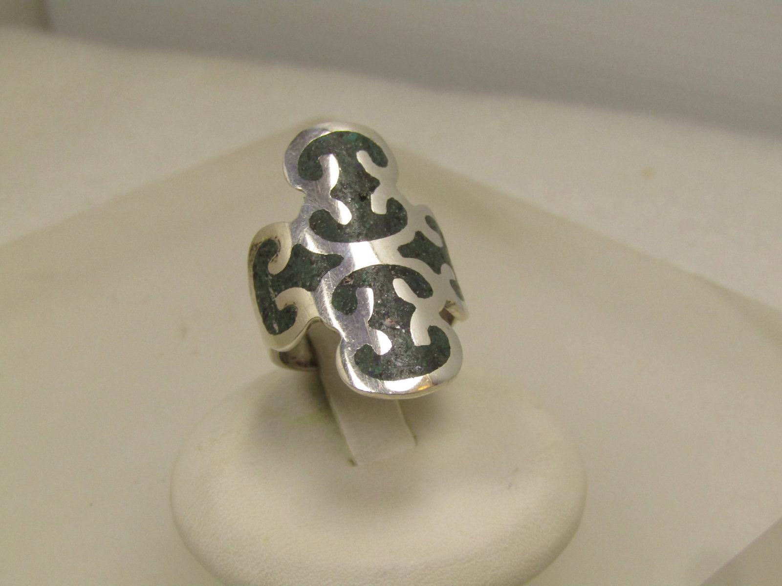 Vintage Sterling Inlaid Turquiose Chip Ring, Southwestern, Adjustable, Mexico, Signed , - 3
