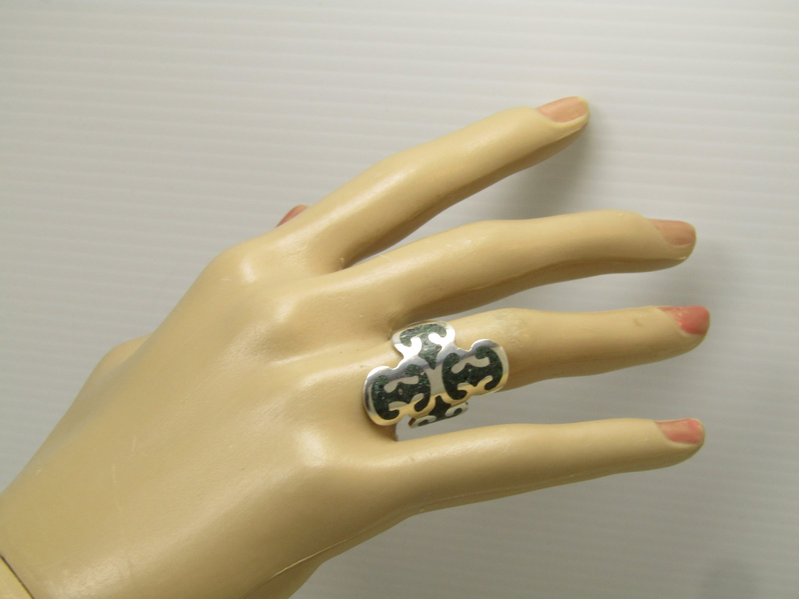 Vintage Sterling Inlaid Turquiose Chip Ring, Southwestern, Adjustable, Mexico, Signed , - 6