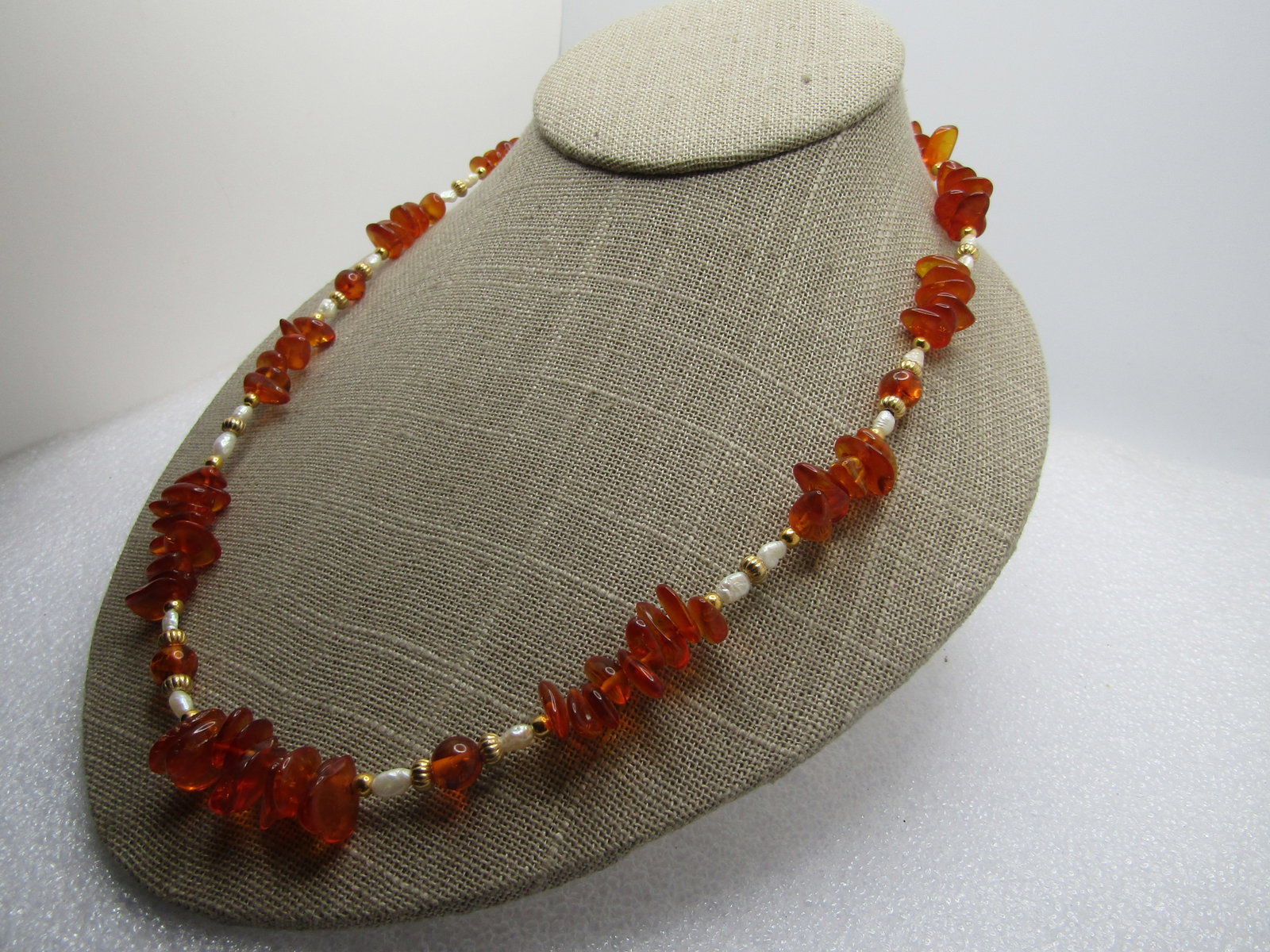 Vintage Baltic Amber Pearl Necklace, 20", Box Clasp, 1960's-1970's - 2