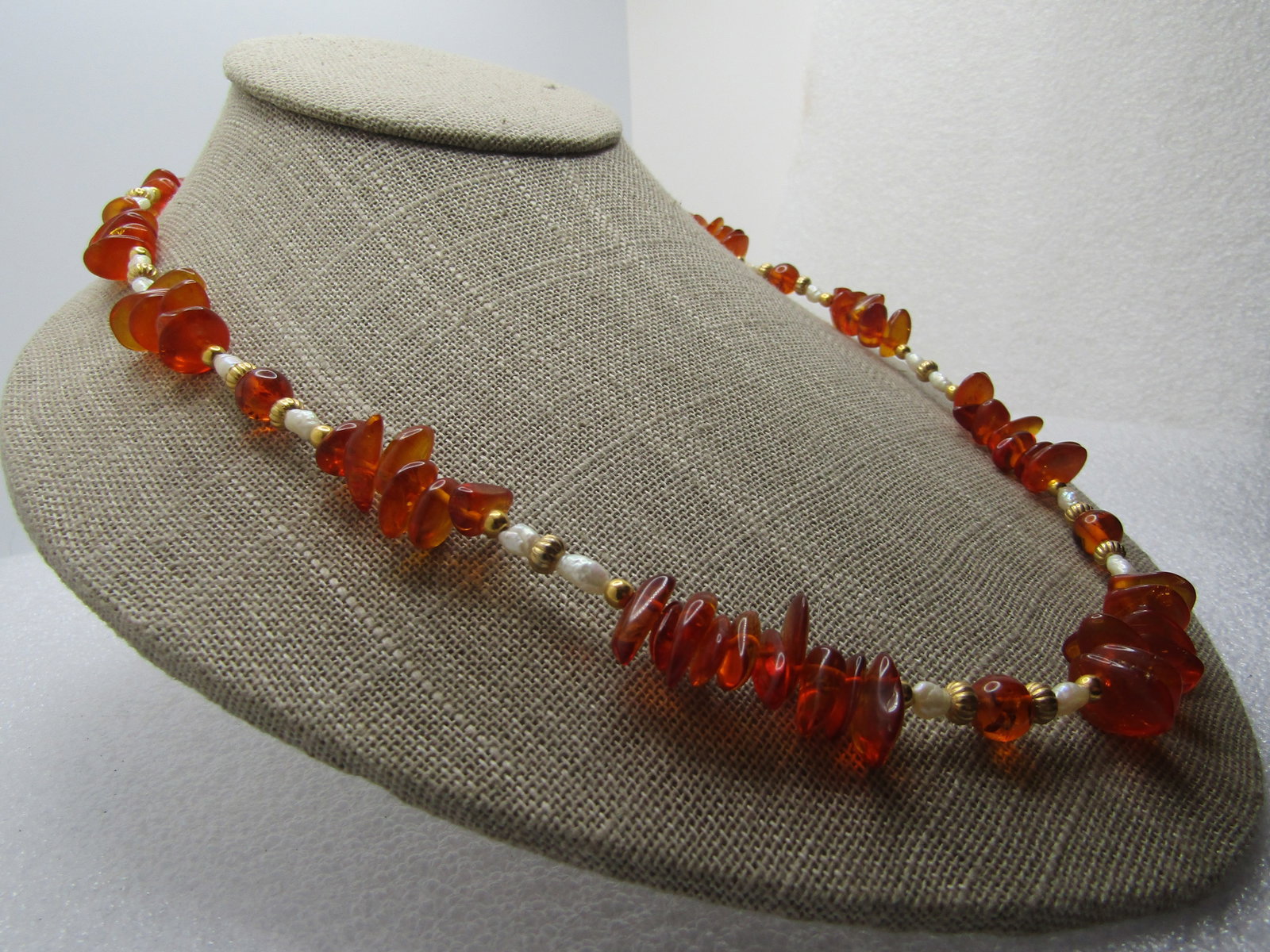 Vintage Baltic Amber Pearl Necklace, 20", Box Clasp, 1960's-1970's - 3