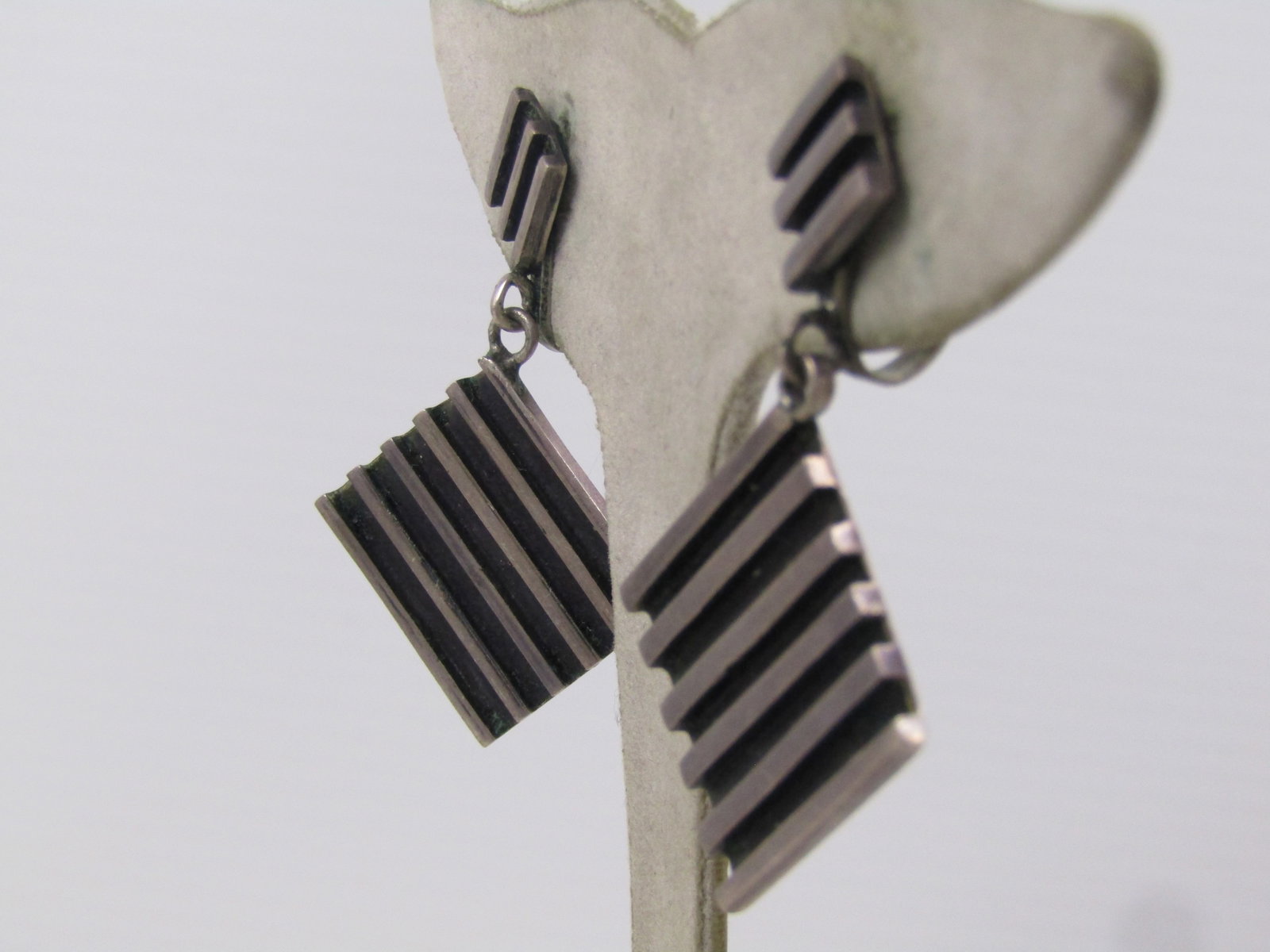 Vintage Sterling Modernist Mexico Stud Dangle Earrings, Screwback, 1940's/MId-Century, Signed EF, - 2