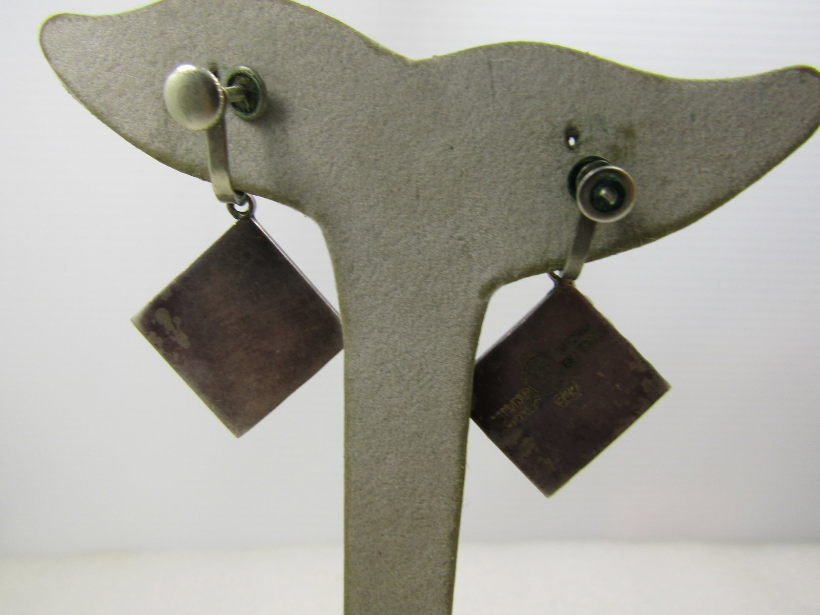 Vintage Sterling Modernist Mexico Stud Dangle Earrings, Screwback, 1940's/MId-Century, Signed EF, - 4