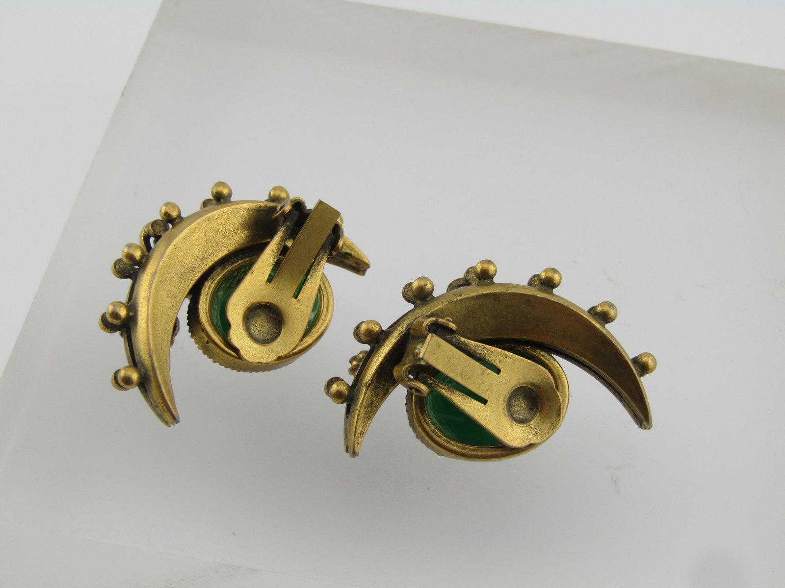 Vintage Victorian Revival Crescent Moon Clip Earrings, 1950's - 4