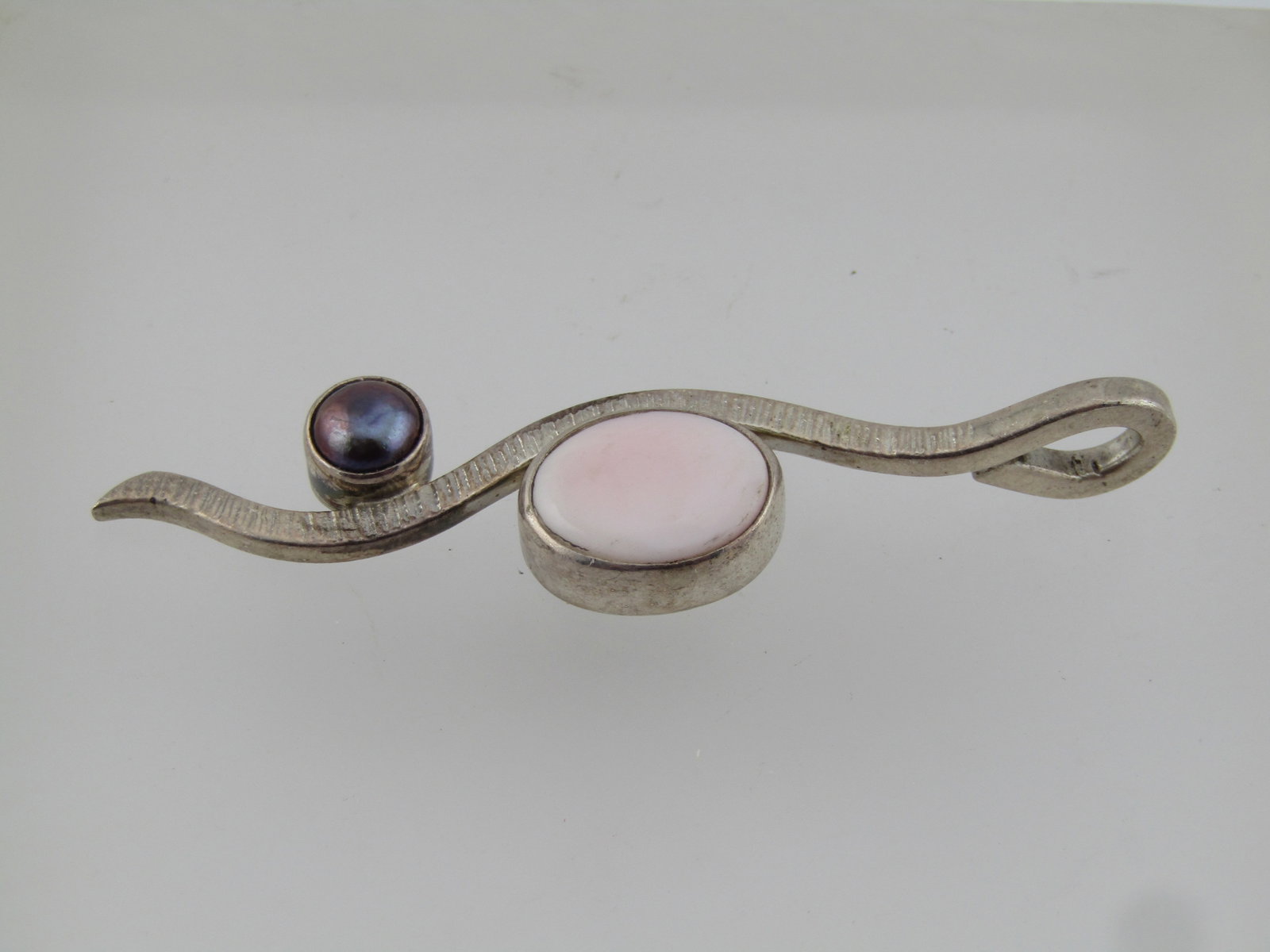 Vintage .950 Silver Tahitian Pearl and Pink Stone Pendant 1980's-1990's, Signed - 3