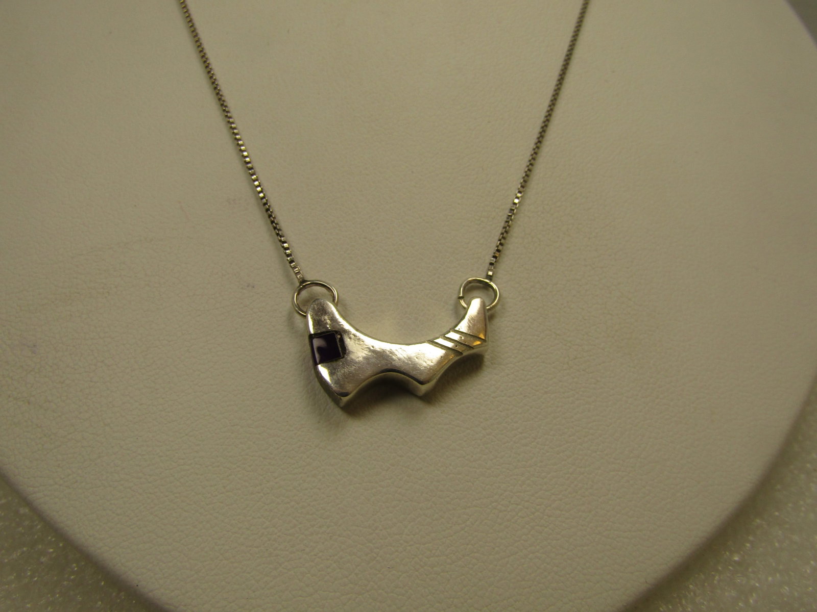 Vintage Sterling Mod Southwestern Necklace, Purple Stone, 16", 1990's - 2