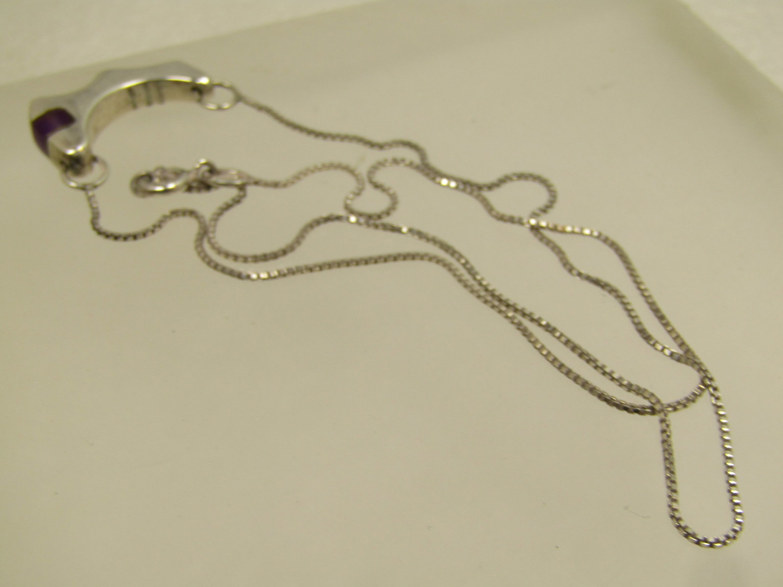 Vintage Sterling Mod Southwestern Necklace, Purple Stone, 16", 1990's - 7