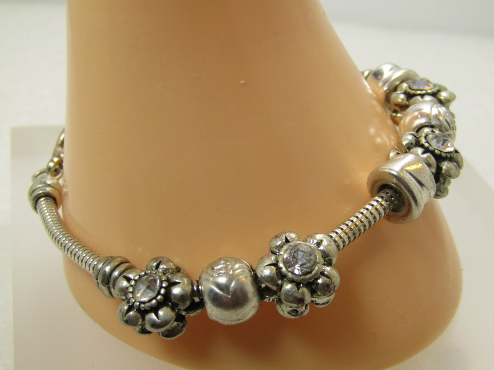 Vintage Brighton Floral and Rhinestone Bracelet, Slide Charms, 7.5", 1990's - 3