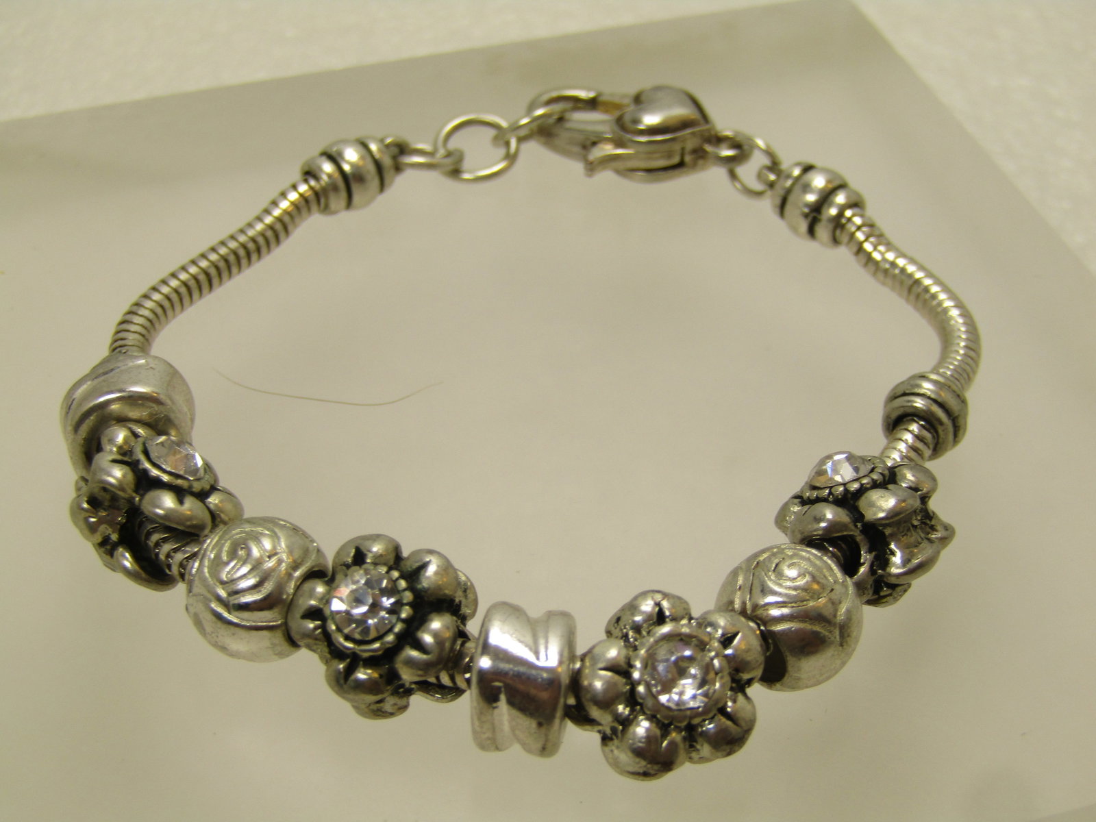 Vintage Brighton Floral and Rhinestone Bracelet, Slide Charms, 7.5", 1990's - 5