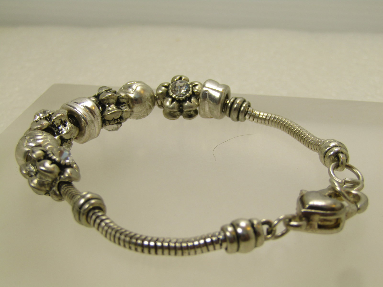 Vintage Brighton Floral and Rhinestone Bracelet, Slide Charms, 7.5", 1990's - 6