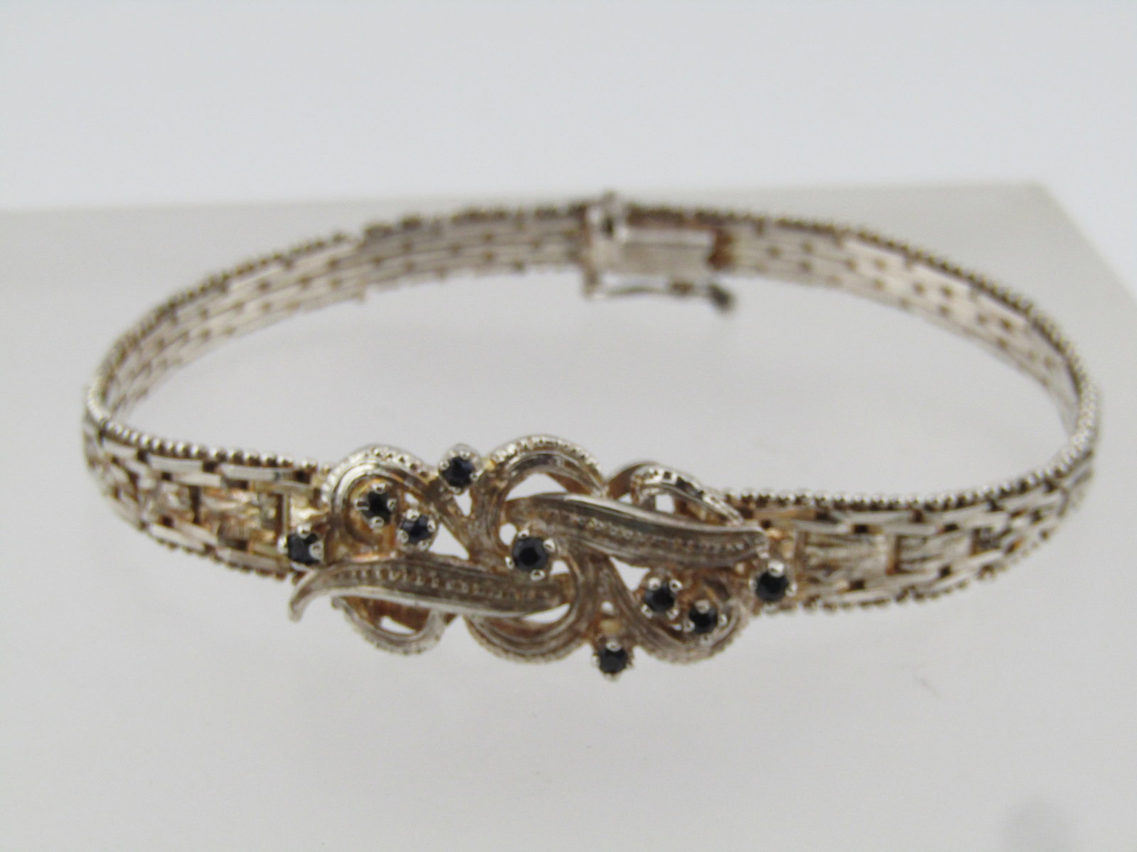 Vintage Sterling Woven Bracelet and Sapphires, 7.5, Signed IBB, 1980's-1990's (1 of 7)