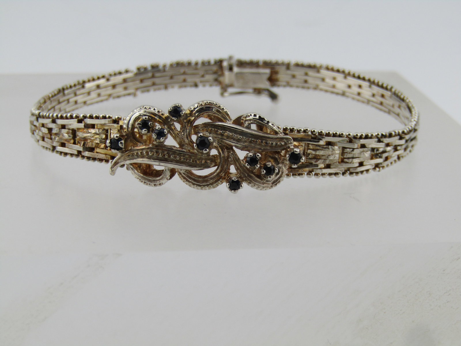 Vintage Sterling Woven Bracelet and Sapphires, 7.5, Signed IBB, 1980's-1990's - 2