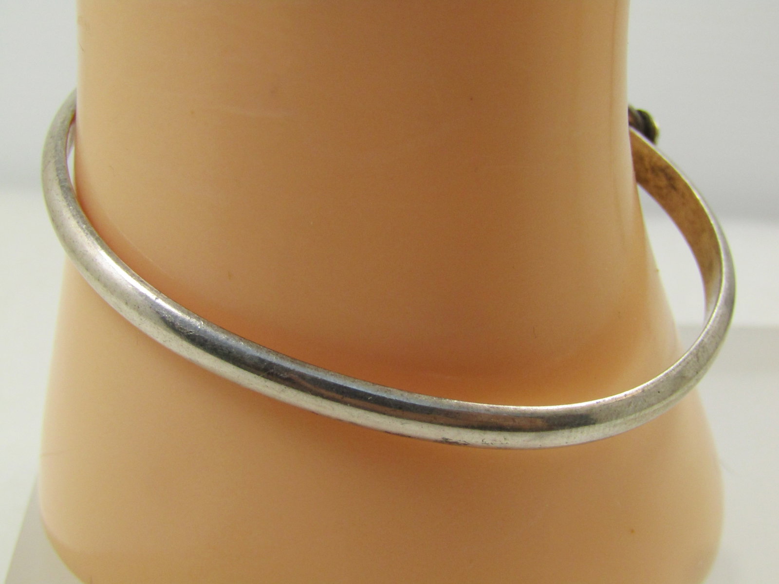 Vintage Sterling Malachite Bangle Bracelet, 6.75", Top Clasp, 1960's-1970's, Mexico, Signed - 4