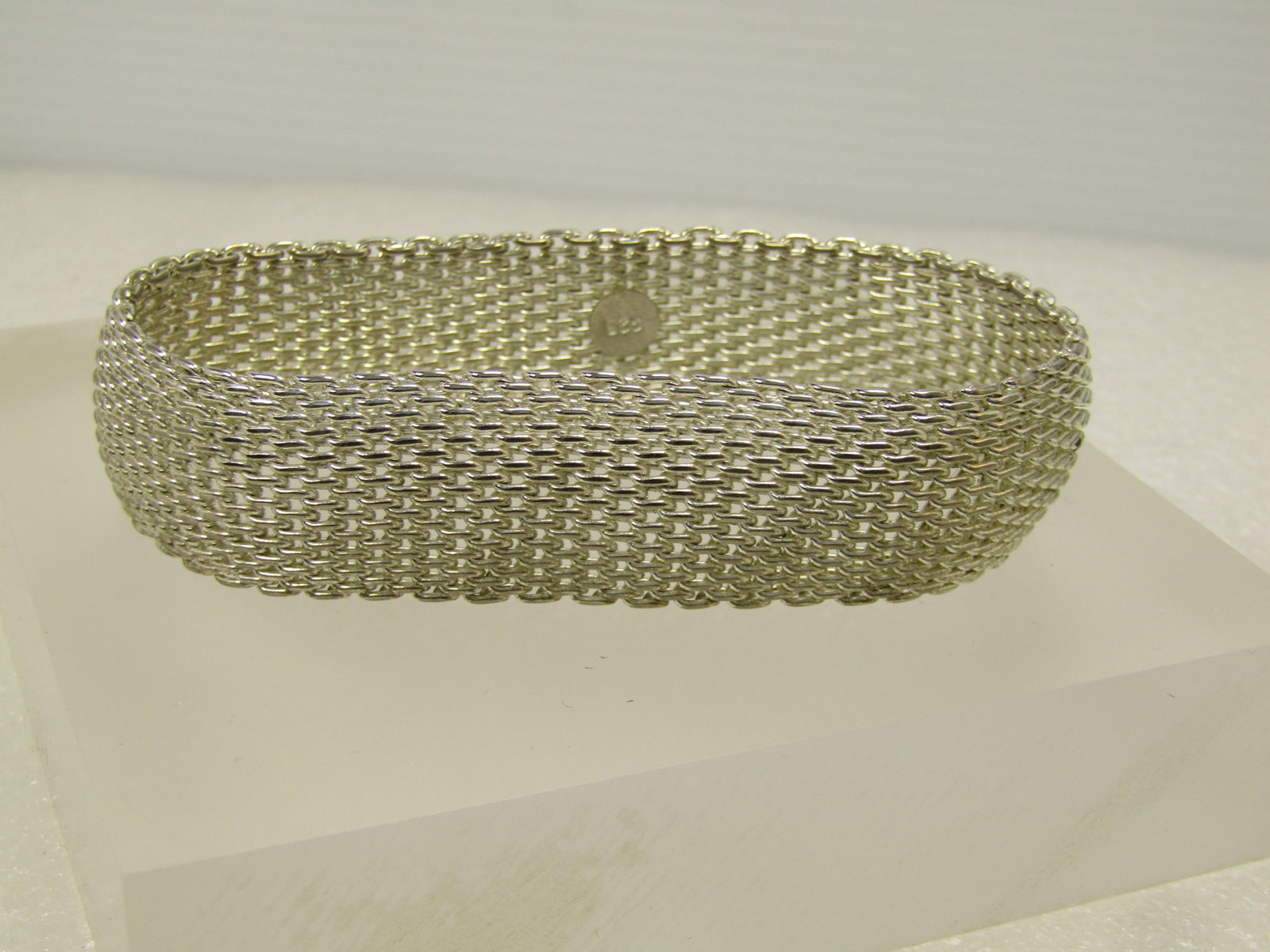 Wide Woven Silver Tone Bracelet, Slip-On 8", 1980's - 2