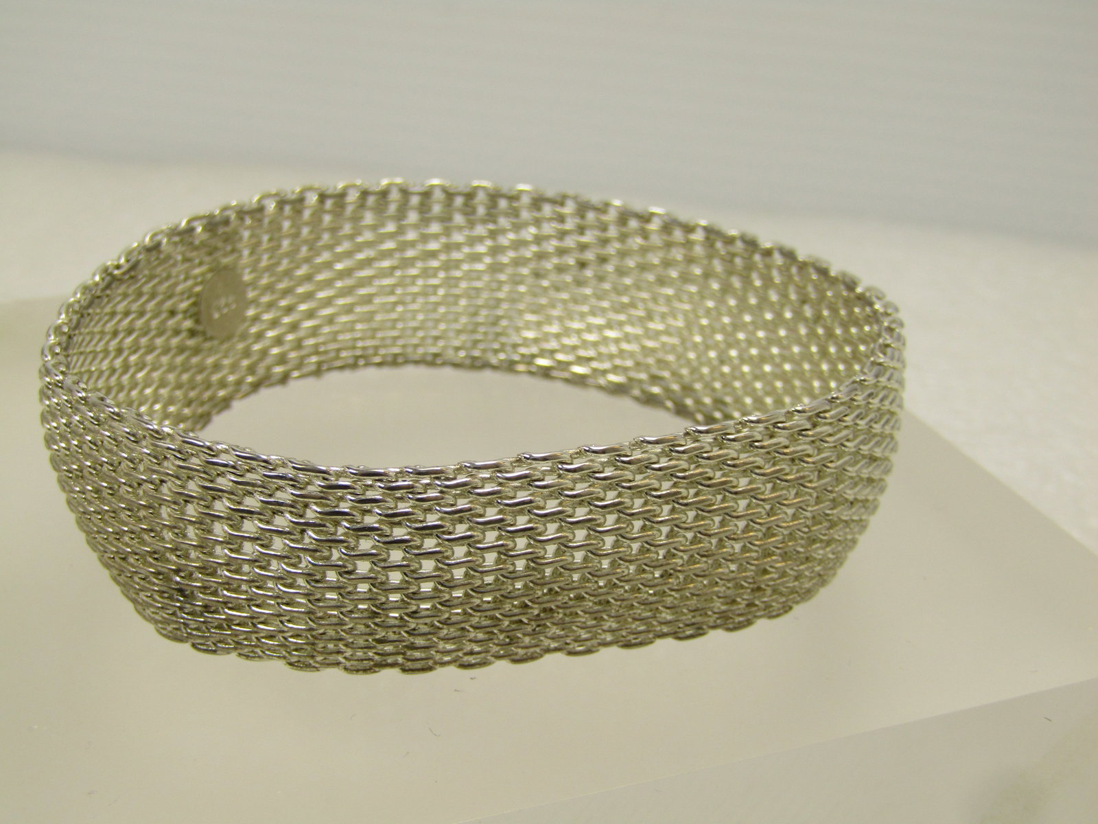 Wide Woven Silver Tone Bracelet, Slip-On 8", 1980's - 3