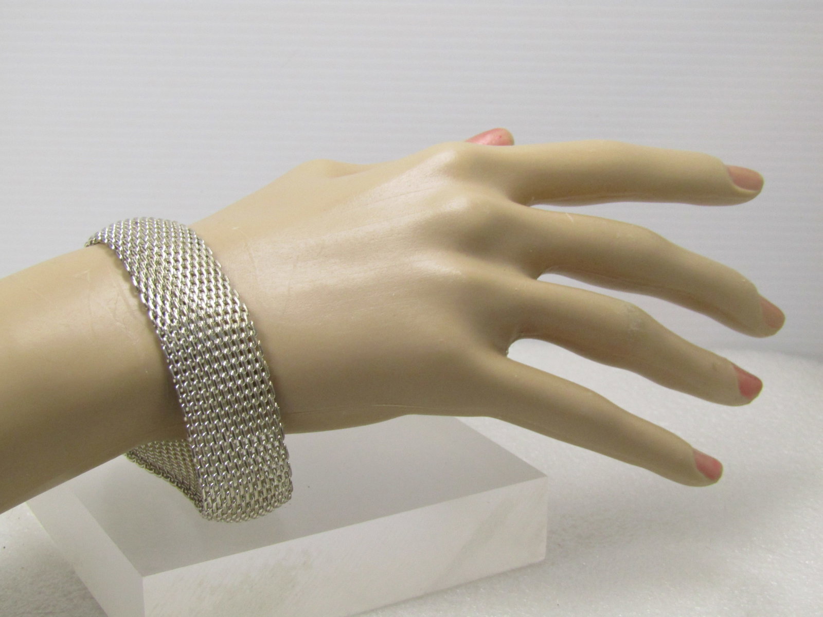 Wide Woven Silver Tone Bracelet, Slip-On 8", 1980's - 5