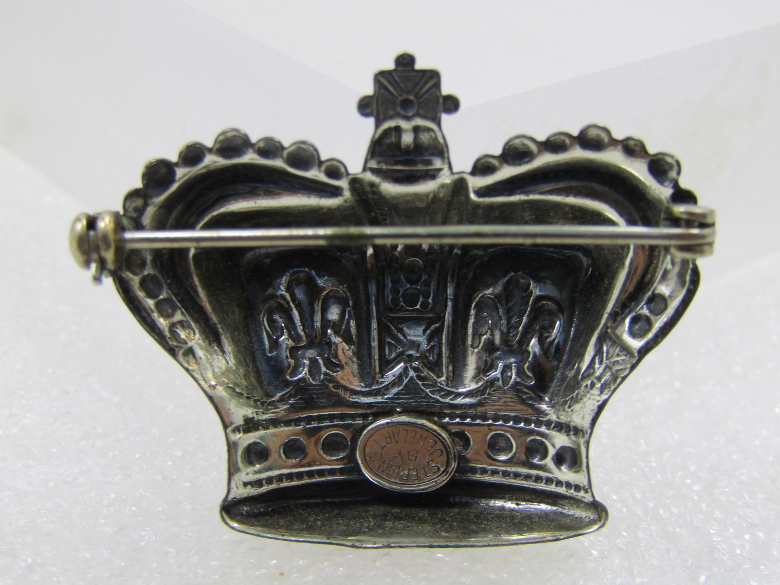 Vintage Sterling Crown Brooch, Signed Jewelart, 1940's. - 4