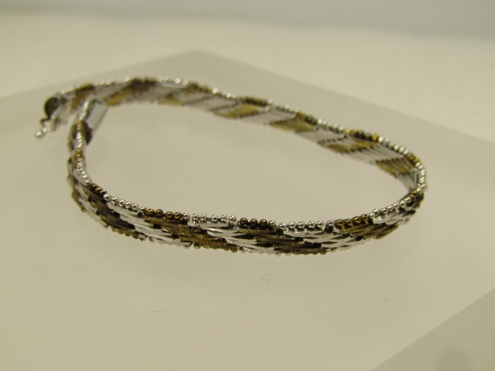 Vintage Silver Plated Two-tone Woven Bracelet,7", 1980's-1990's - 2