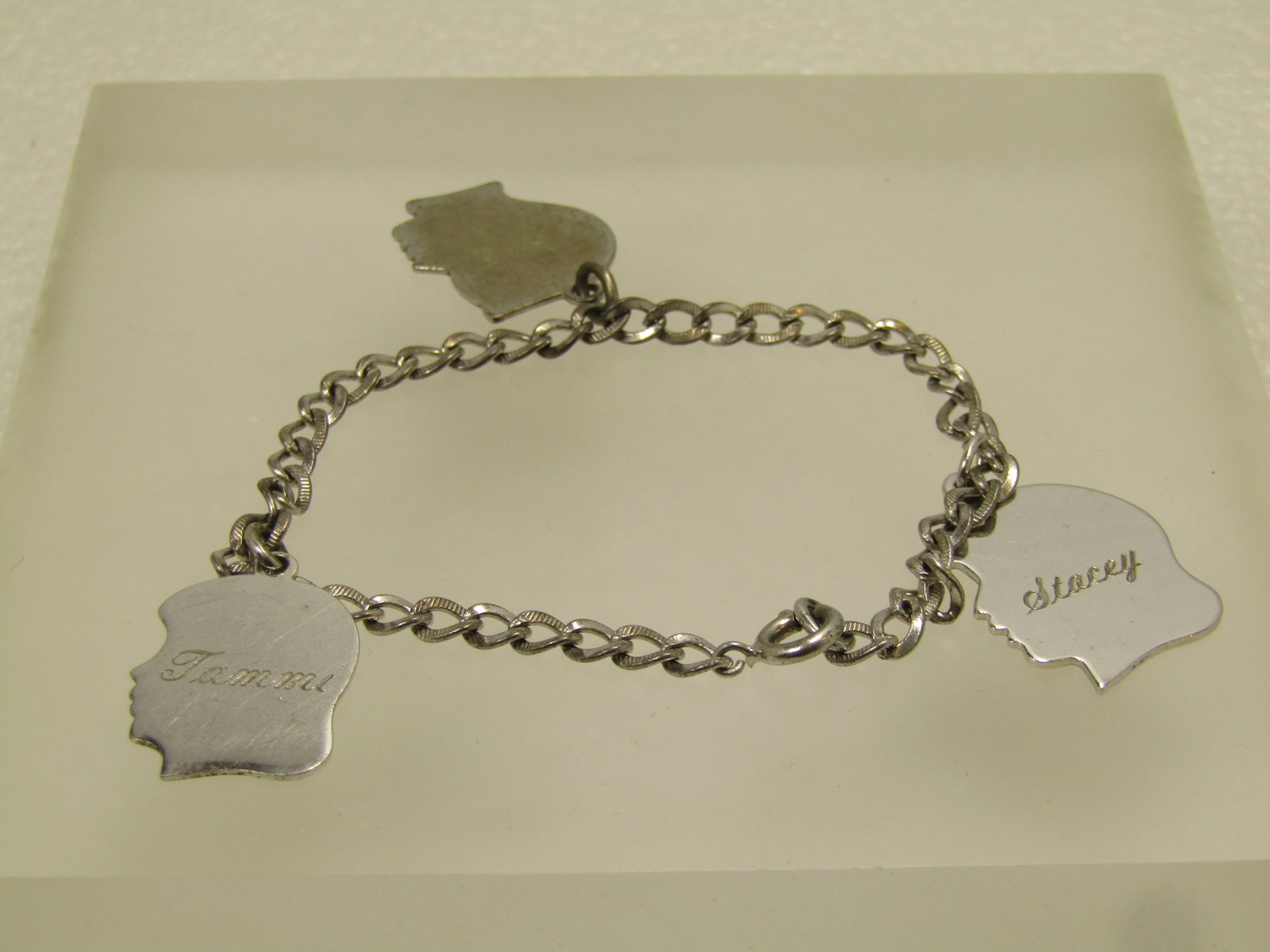 Vintage Sterling Charm Bracelet, 3 Charms, 7", 1950's-1960's (1 of 6)