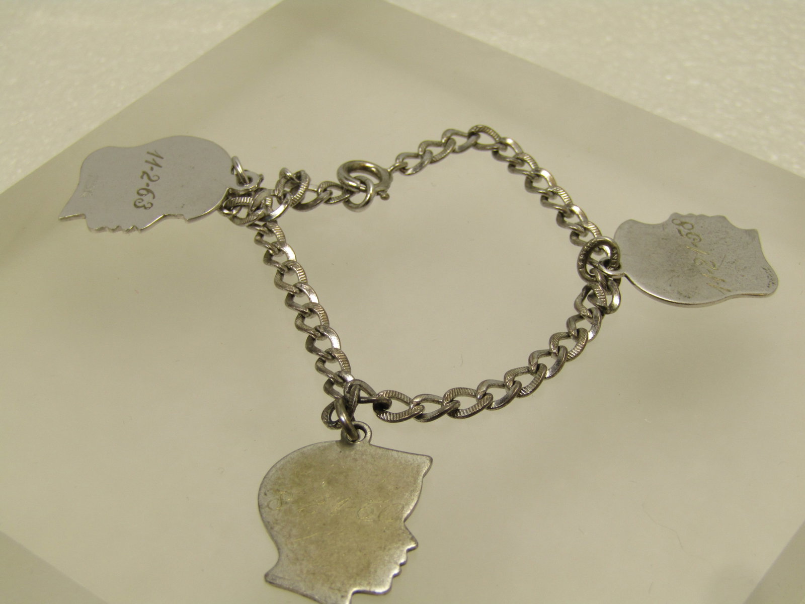 Vintage Sterling Charm Bracelet, 3 Charms, 7", 1950's-1960's - 5