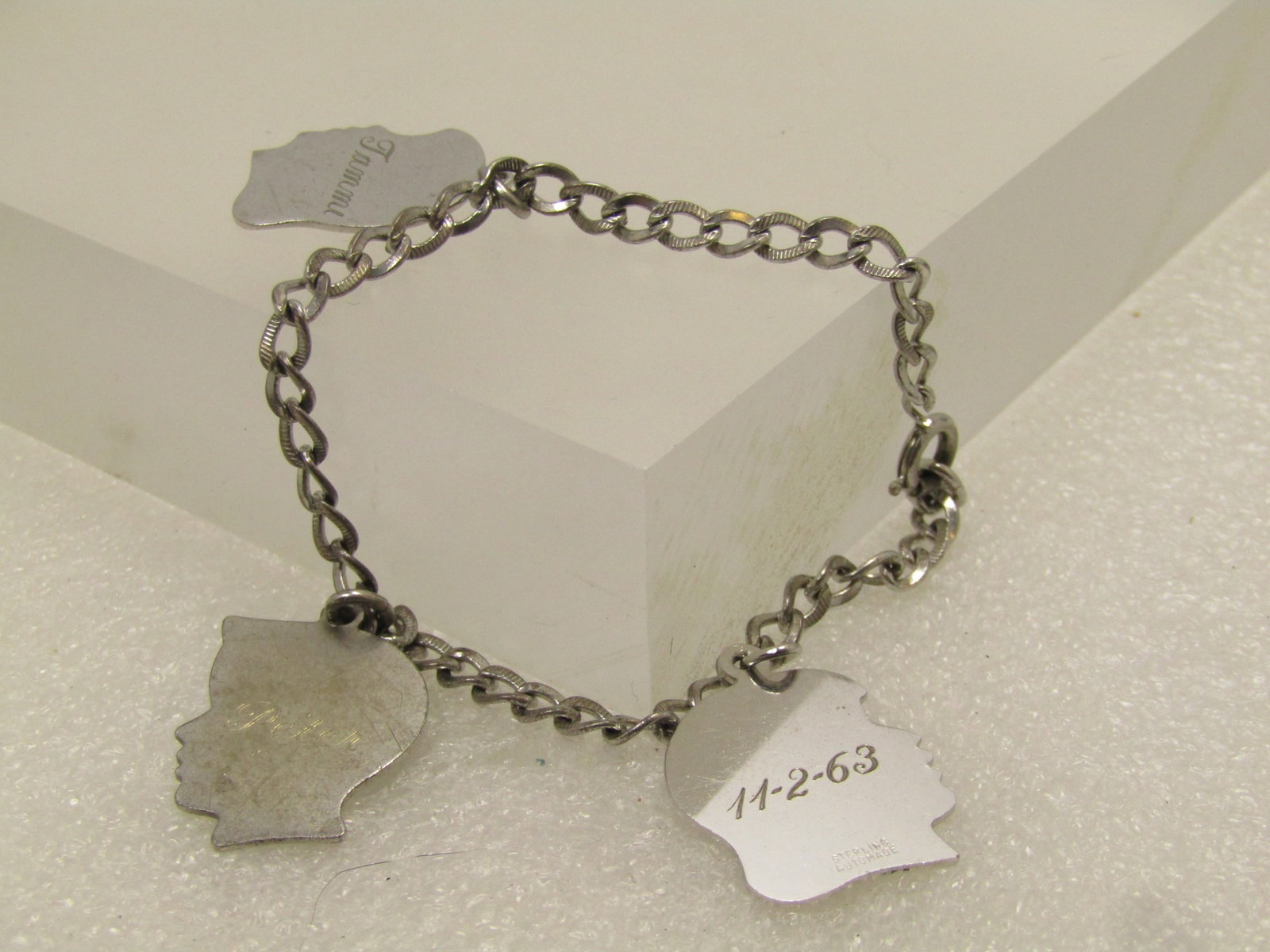 Vintage Sterling Charm Bracelet, 3 Charms, 7", 1950's-1960's - 6