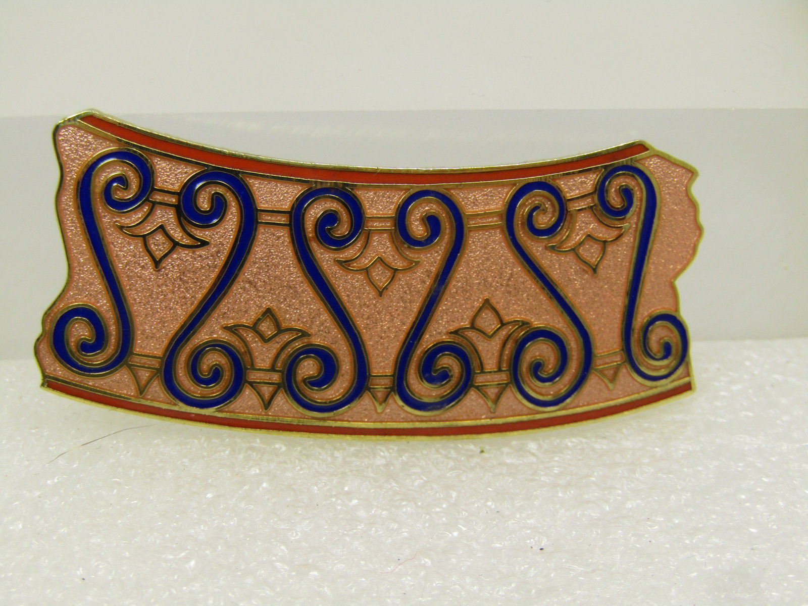 Vintage Orange and Blue Cloisonne Brooch, Signed SKY, 1970's - 2