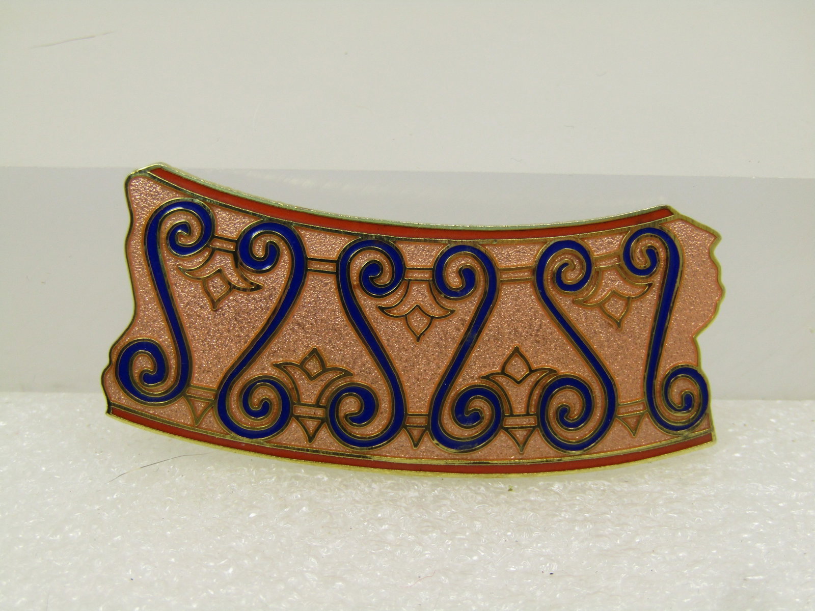 Vintage Orange and Blue Cloisonne Brooch, Signed SKY, 1970's - 3