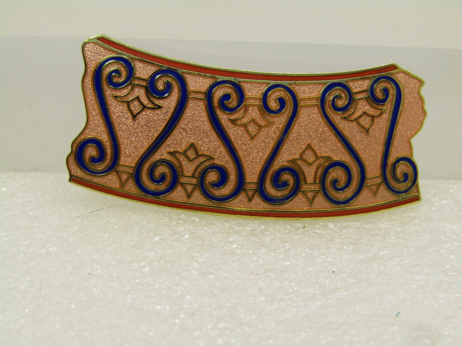 Vintage Orange and Blue Cloisonne Brooch, Signed SKY, 1970's - 4